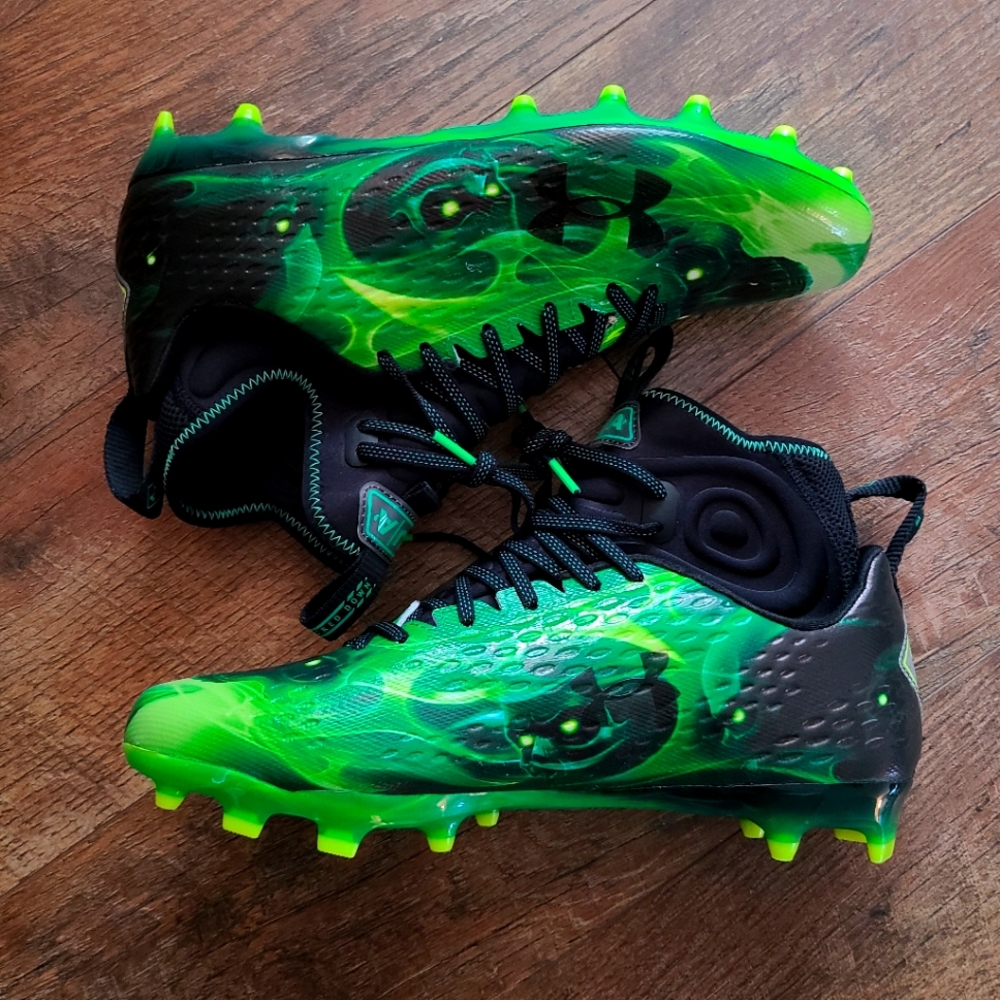 11.5 Under Armour Spotlight Lux MC LE Football Cleats Slime Green 3025376 001